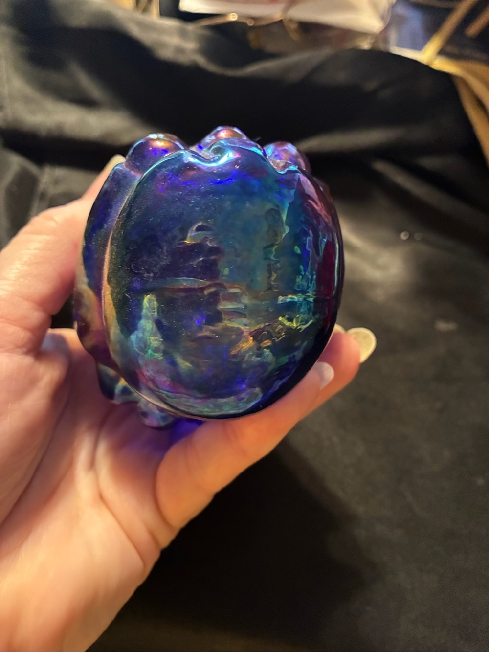 Fenton Iridescent Blue-Purple-Green Santa Ornament - Picture 4 of 6